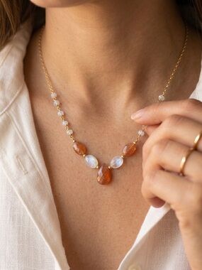 Sunstone and Moonstone Pendant Necklace 14k gold Natural Gemstone jewelry